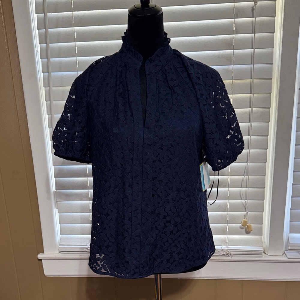 CeCe Navy Lace Blouse